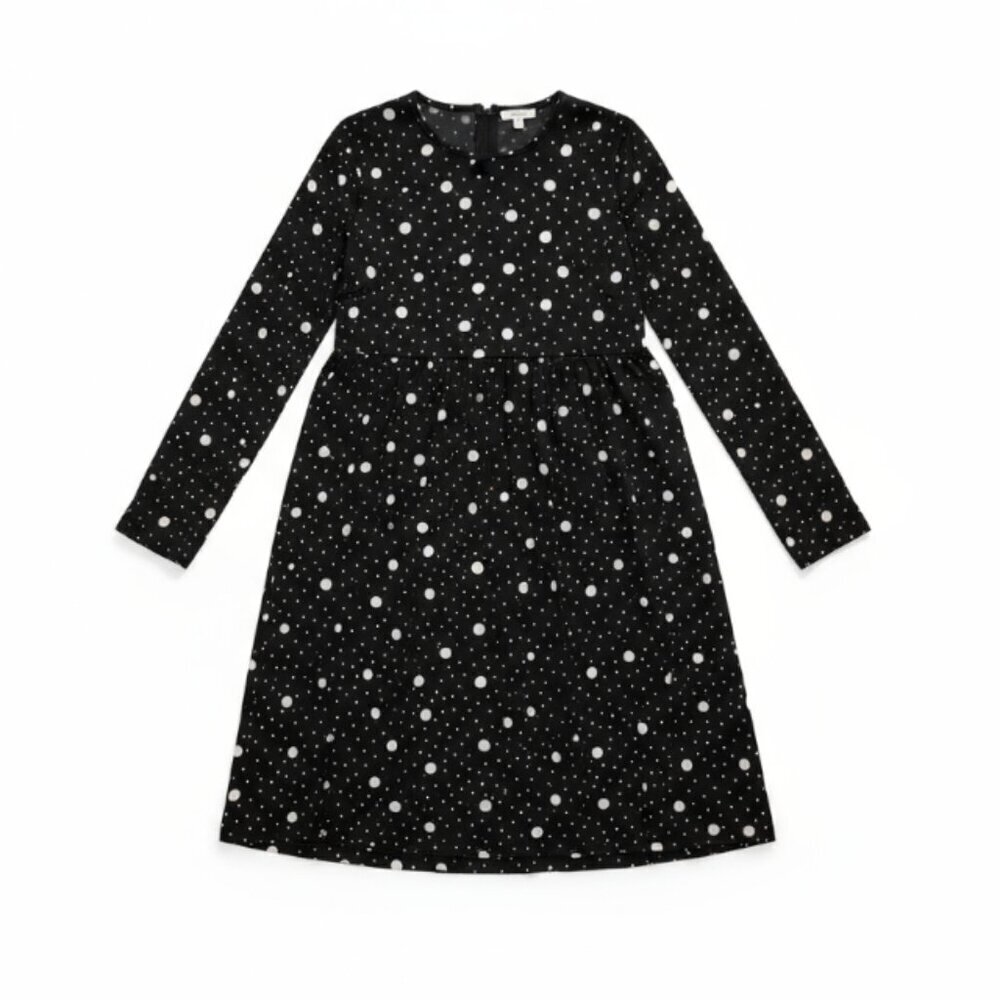 New Look Maternity Dress Modest Polka Dots Black White Long Sleeves